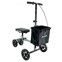 Andador 4 Rodas Dobrável com Cesta e Apoio para Joelho Ideal para Lesões Suporta 136kg, KNEEROVER, Cinza