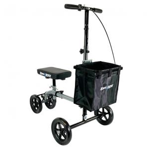 Andador 4 Rodas Dobrável com Cesta e Apoio para Joelho Ideal para Lesões Suporta 136kg, KNEEROVER, Cinza