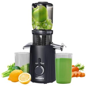 Centrifuga de Frutas de Prensa Fria com Calha de Alimentação Grande Ideal para Sucos Naturais e Saudáveis, 110V 250W, Celiberry, Preta
