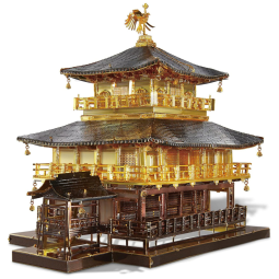 Quebra Cabeças 3D em Metal para Adultos, Tema Templo Dourado Kinkaku-ji com 369 Peças, Piececool