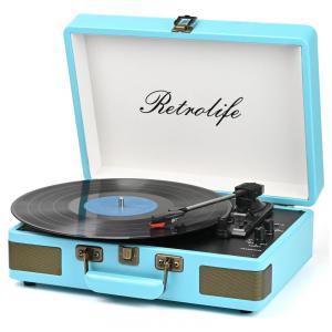 Toca-Discos Retrolife Bluetooth Portátil em Maleta de Vinil de 3 Velocidades com Alto-Falantes Integrados e Design Vintage em Couro PU