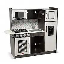 Cozinha Infantil em Madeira com Forno, Fogão, Micro-Ondas, Pia e Geladeira com Dispensador de Gelo, Melissa Doug, Preta