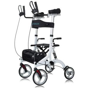 Andador Adulto Idoso com Apoio de Braço, Assento Acolchoado e Cesto, Suporta até 136 kg, ELENKER, Branco