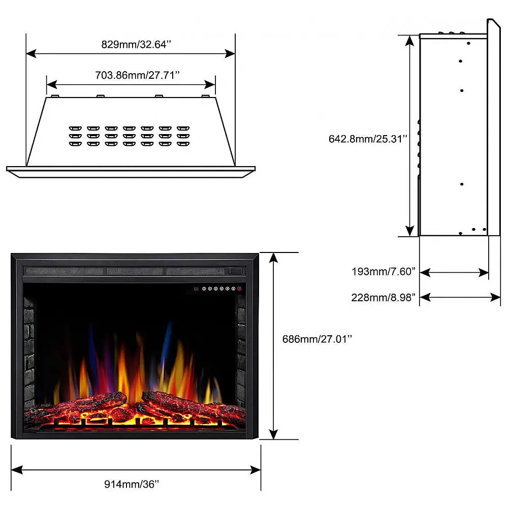 Lareira Elétrica Electactic 91x69cm 1500W Touch LED Embutir 110V — foto 3