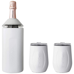 Porta Garrafa Térmico para Vinho é em Aço Inoxidável com 2 Copos, Cor, VINGLACé, Branco