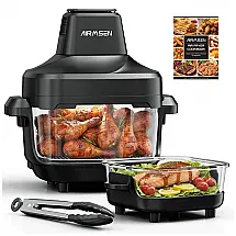 Fritadeira Elétrica Air Fryer Vidro AIRMSEN preta 4,5L + 1,2L Sem Revestimento Controles Manuais 1500W 110V