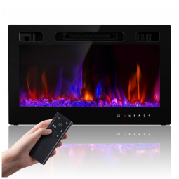 Lareira Elétrica RealSmart 91,44 cm, 1500W Montável na Parede Controle Remoto Chama Real LED 12 Cores Timer Baixo Ruído