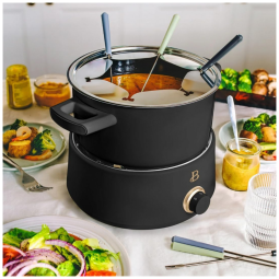 Conjunto de fondue elétrico 3L Beautiful by Drew Barrymore preto inox 1000W com panela cerâmica 2L