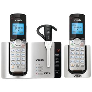 Telefone sem fio expansível VTech DS6671 3 DECT 6.0 com sistema de atendimento por Bluetooth Connect, prata , preto com 2 aparelhos e 1 fone