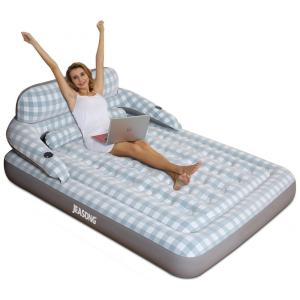 Colchão Inflável Casal Queen com Bomba Embutida, Travesseiro e Encosto, Para até 300KG, JEASONG, Azul