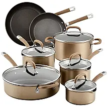 Conjunto de Panelas e Frigideiras Antiaderentes Anodizadas, 13 Peças, Dourada, CIRCULON 0051153892950, Dourado