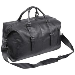 Oversized Bolsa de Viagem Masculina Clássica de Couro , Preta