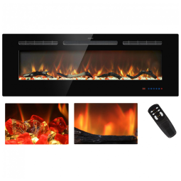 Lareira Elétrica de Embutir A44x127L com Controle Remoto, Tela Sensível ao Toque e Chamas Multicoloridas, 110V 1500W, Kentsky, Preta