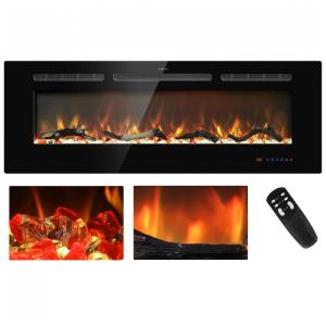 Lareira Elétrica de Embutir A44x127L com Controle Remoto, Tela Sensível ao Toque e Chamas Multicoloridas, 110V 1500W, Kentsky, Preta