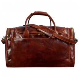 Bolsa de Viagem Masculina Clássica de Couro, TIME RESISTANCE, Marrom