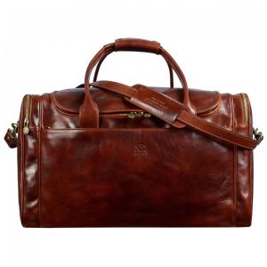 Bolsa de Viagem Masculina Clássica de Couro, TIME RESISTANCE, Marrom