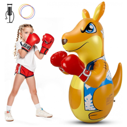 FloVogue Saco de Pancadas Inflável Infantil 127cm com Bomba de Ar - Dinossauro e Canguru para Crianças 3 a 8 Anos