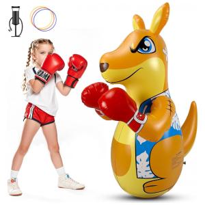 FloVogue Saco de Pancadas Inflável Infantil 127cm com Bomba de Ar - Dinossauro e Canguru para Crianças 3 a 8 Anos