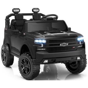 Carro Elétrico Infantil Chevrolet Silverado 24V Preto 2 Lugares com Controle Remoto, Bluetooth, Luzes LED e Cinto de Segurança