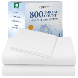 Conjunto de Lençóis de 800 Fios com Elástico, Tamanho Solteiro, Macio e Sedoso, com Material 100% Algodão, California Design Den, Branco