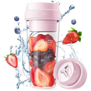 Mini Liquidificador Portátil 414mL com Carregamento USB de Contato Magnético e Vidro Borosilicato, 66W, 17PinHut, Rosa