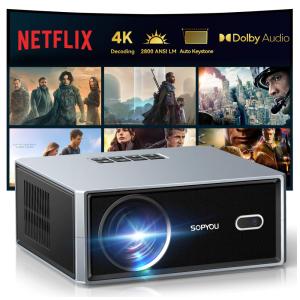 Projetor Smart SOPYOU Preto e Cinza WiFi 6 Bluetooth Foco Elétrico Netflix 1080P S450 240V