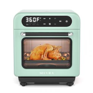 Forno Elétrico de Bancada a Vapor 12L com Convecção e Função Air Fryer, Menu de Cozimento Automático, 110V 1100W, Secura, Verde Menta