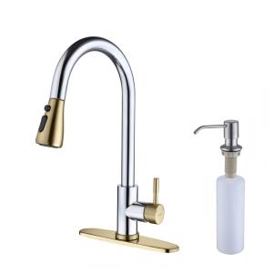 Torneira Cozinha com Dispensador de Sabão, Pulverizador de 3 Modos, Aço Inoxidável, Keer, Cromada e Dourada