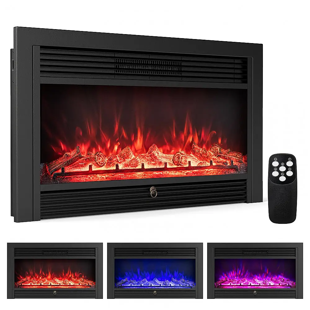 Lareira Elétrica Costway 91x53cm 1500W Chamas LED 3 Cores Embutir 110V