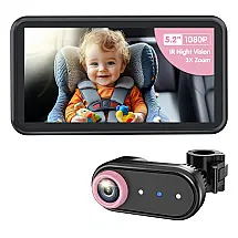 Monitor para Bebê LuckView BM2A Rosa Tela 13,2 cm 1080P com Zoom 3X e Visão Noturna