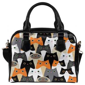 InterestPrint Bolsa Femina de Ombro e Mão com Estampa de Gatinhos, Preta