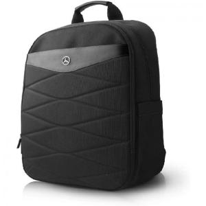 Mercedes Benz Mochila para Laptop de Couro Vegano e Nylon, Preta