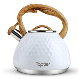 Chaleira de Chá 2.7L em Aço Inoxidável com Apito, Branca, TOPTIER, Branco