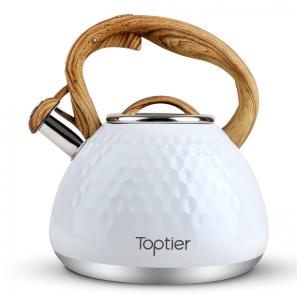 Chaleira de Chá 2.7L em Aço Inoxidável com Apito, Branca, TOPTIER, Branco