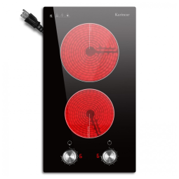 Cooktop Elétrico Karinear 110V 2 Bocas 30cm Controle por Botão Cooktop de Cerâmica Embutido, 9 Níveis de Aquecimento, Aviso de Calor