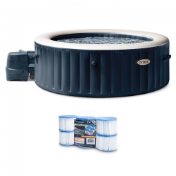 Spa Inflável Hidromassagem para 4 Pessoas com 6 Substituições de Filtro, Intex 28429EP, Azul