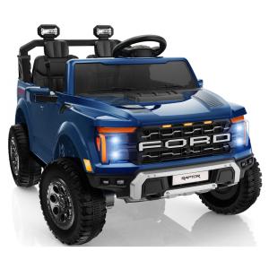 Carro Elétrico Infantil Licenciado Ford F-150 Raptor 24V Azul 2 Lugares com Controle Remoto, Bluetooth, Luzes LED, Baú e Partida Suave