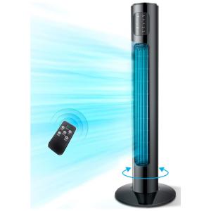 Ventilador de Torre Portátil, 3 Velocidades e Tela de LED, Silencioso, com Controle Remoto, 50W, 110v, AIKOPER, Preto