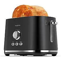 Torradeira Elétrica 2 Fatias com 6 Níveis de Tostagem e Função Descongelar, 110V 1000W, LONGDEEM, Preto