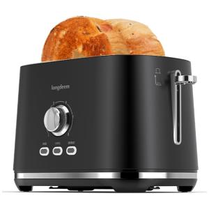 Torradeira Elétrica 2 Fatias com 6 Níveis de Tostagem e Função Descongelar, 110V 1000W, LONGDEEM, Preto