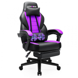 Cadeira Gamer Ergonômica Reclinável e Giratória com Apoio Lombar e Cabeça, e Roxa, LEMBERI, Preto