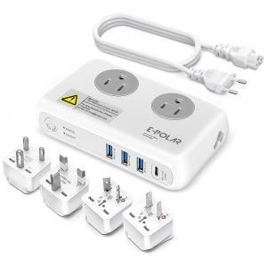 Transformador de Tensão 220V para 110V até 200W com 3 Portas USB e 1 USB C, E POLAR, Branco