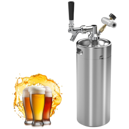 Chopeira Portátil 5L com Torneira e Regulador de CO2, Aço Inoxidável, WOAWL, Prateado