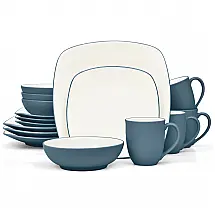 Aparelho de Jantar para Todas as Ocasiões com 16 Peças, Formato Quadrado e Material de Cerâmica, Noritake, Azul