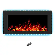 Lareira Elétrica de Embutir A40x91L com Controle Remoto e Luz de LED, 110v, JARKACO JC EFWTJ42A, Preto