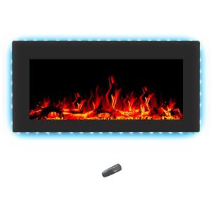 Lareira Elétrica de Embutir A40x91L com Controle Remoto e Luz de LED, 110v, JARKACO JC EFWTJ42A, Preto