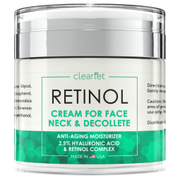 Creme Facial Anti Idade Dia e Noite com Ácido Hialurônico para Homens e Mulheres, 50 ml, CLEARLET CLRC01, Verde