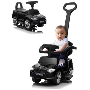 Carrinho de Passeio Infantil 4 em 1 com Alça, Assento de Couro, Luzes LED, Buzina e Apoio para os Pés para Crianças, HOLLICY BMW M5, Preto