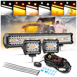 Barra LED e Farol de Milha Offroad com 42000 Lúmens e 6 Modos Âmbar, 4Un, 420W, Auxbeam, Preto