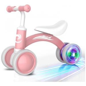 Bicicleta sem Pedal com Assento Macio, Rodas Silenciosas e Iluminação para Crianças de 1 a 3 Anos, Gamfeiny, Rosa